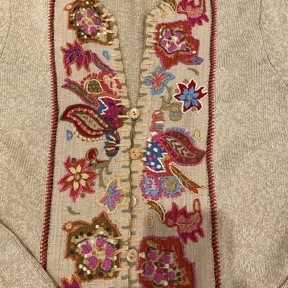 Sigrid Olsen Silk Artisinal Folkloric Cardigan. L - Picture 2 of 9